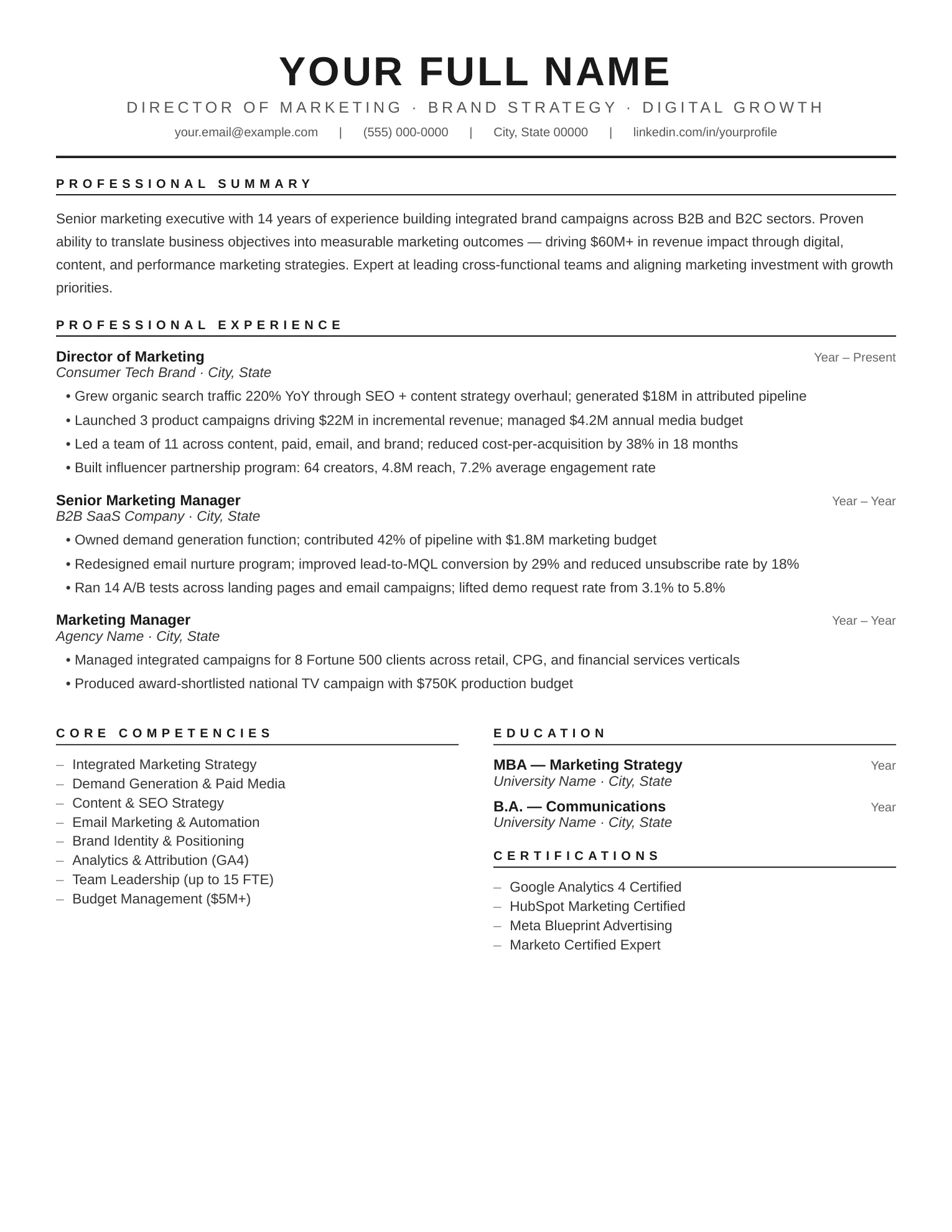 Classic Single Column Resume