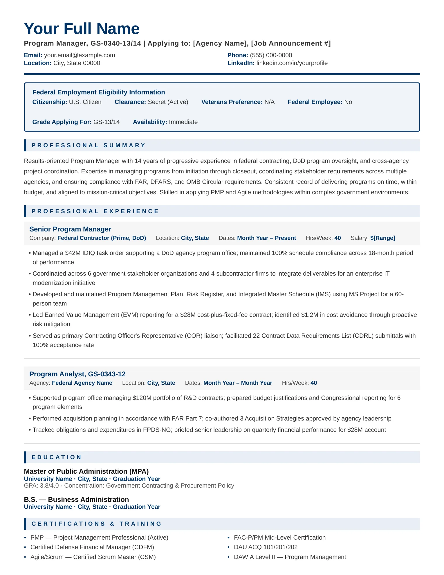 Federal / Government Resume
