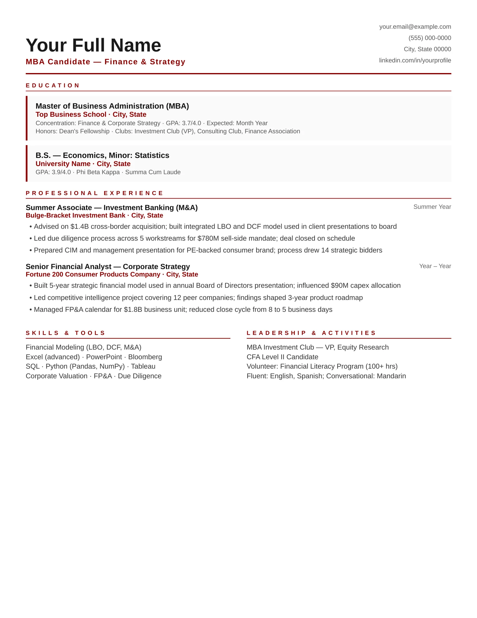 MBA Resume